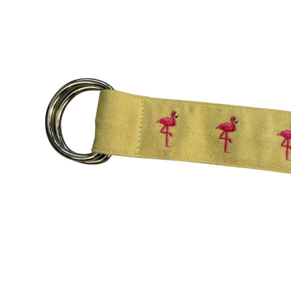 J. Crew yellow belt with pink flamingos and a silver buckle size M/L - Picture 5 of 8
